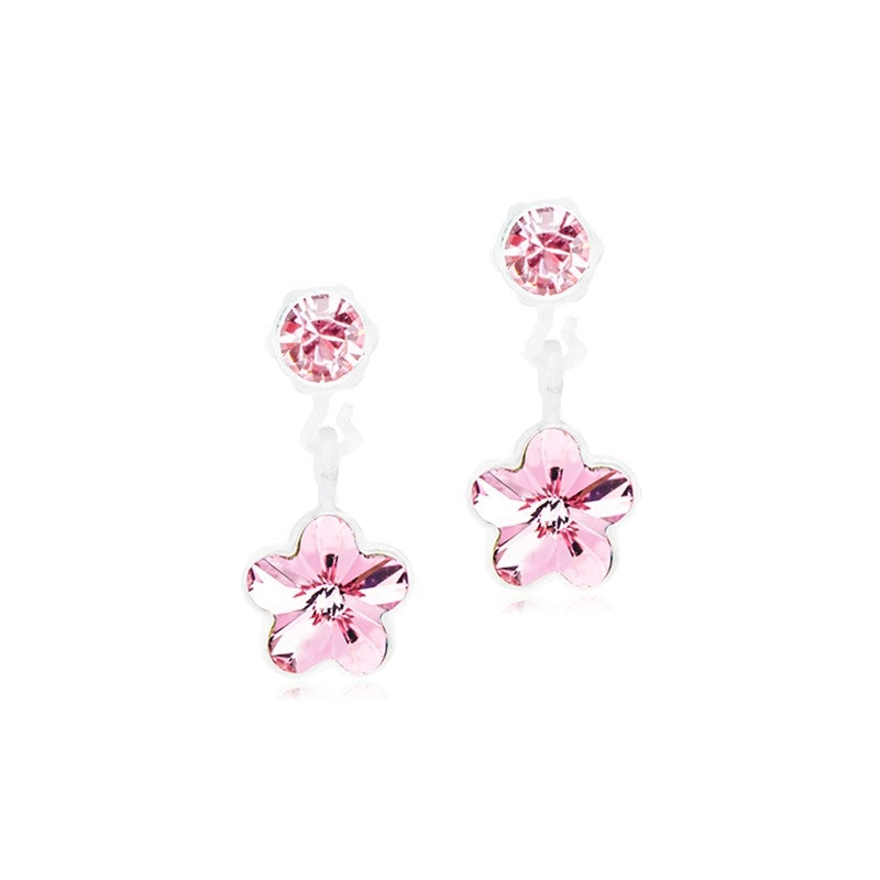 Blomdahl Pendant Flower hængeøreringe i medicinsk plast med pink krystalvedhæng 4/6 mm.